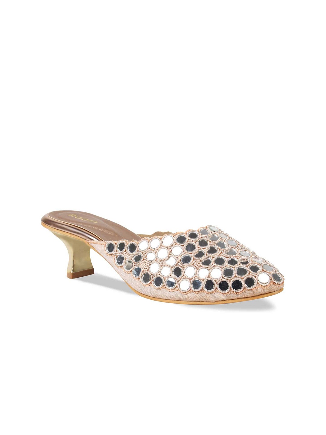 

Rocia Champagne Ethnic Kitten Heel Mules