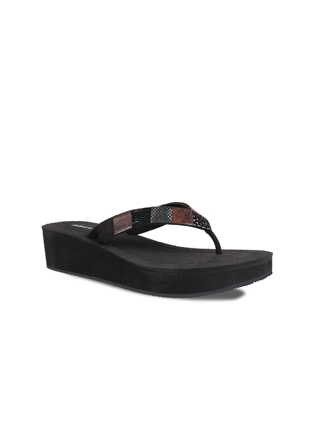 

Rocia Black Printed Ethnic Wedge Sandals
