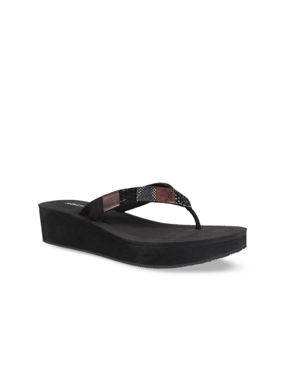 

Rocia Black Printed Ethnic Wedge Sandals