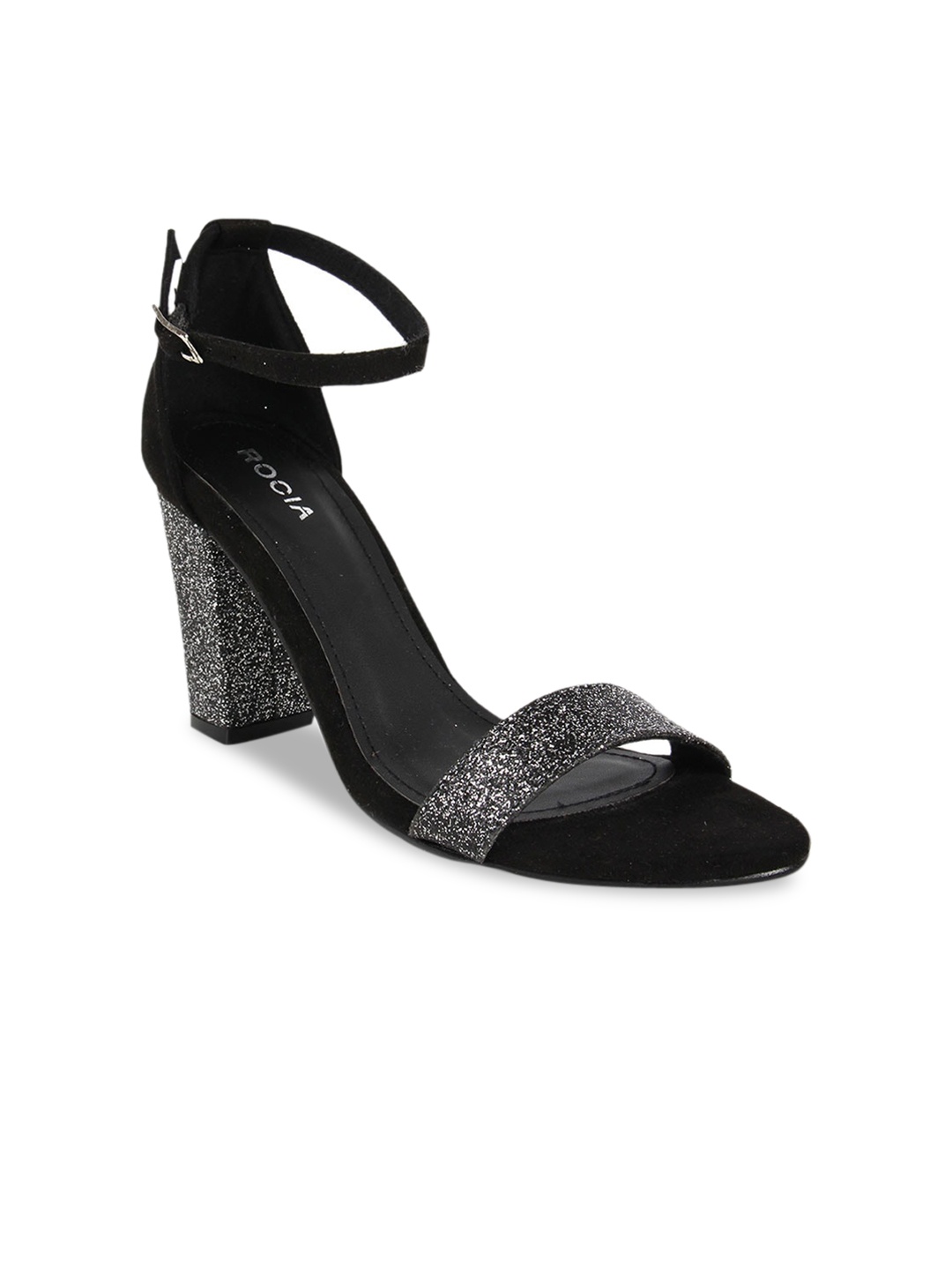 

Rocia Black Embellished Block Sandals