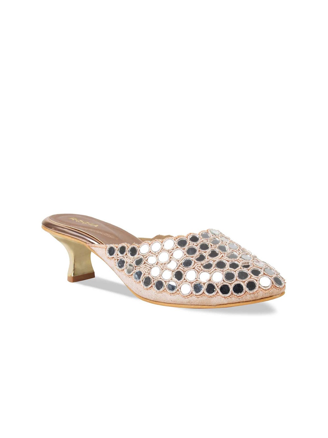 

Rocia Champagne Embellished Ethnic Kitten Pumps