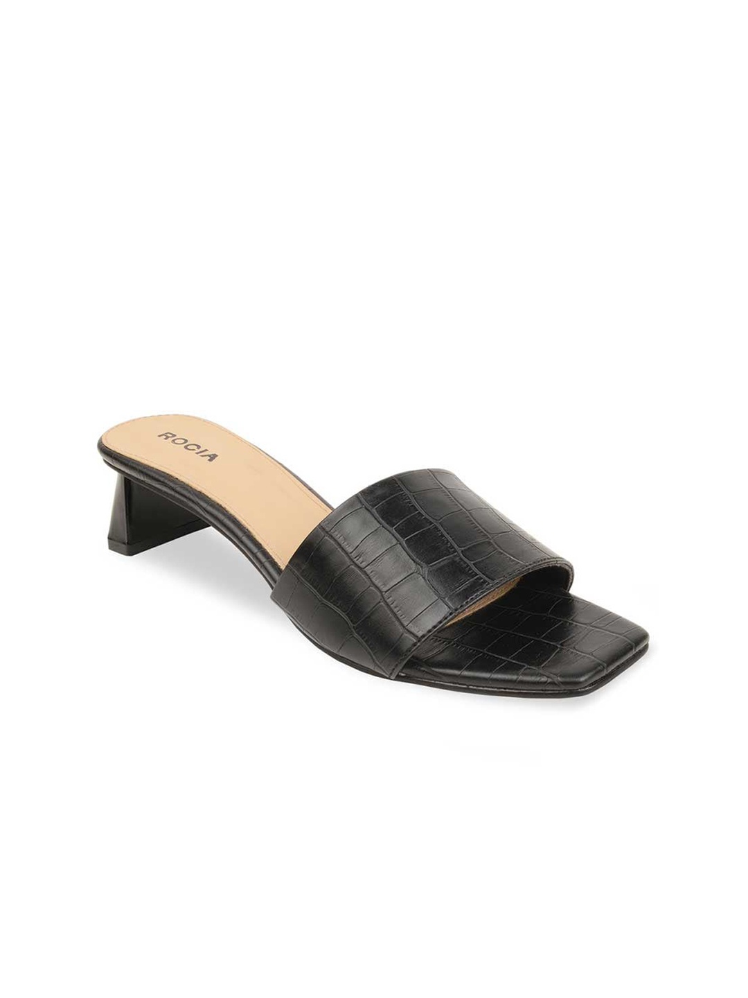 

Rocia Black Textured Block Sandals