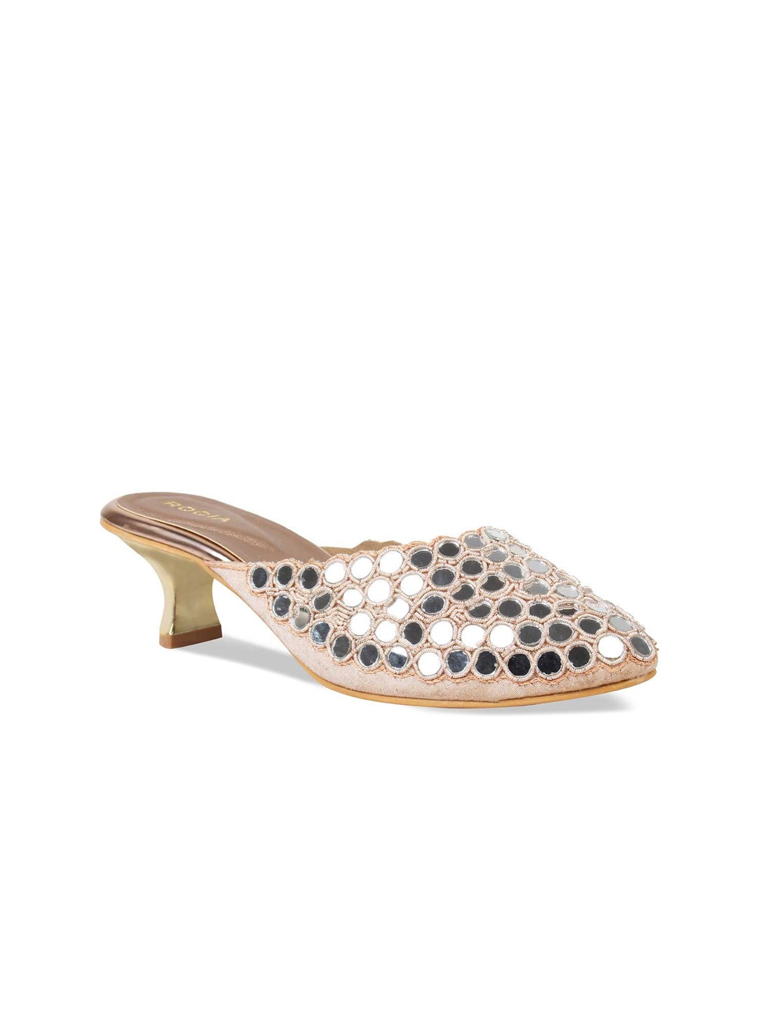 

Rocia Champagne Embellished Ethnic Kitten Mules
