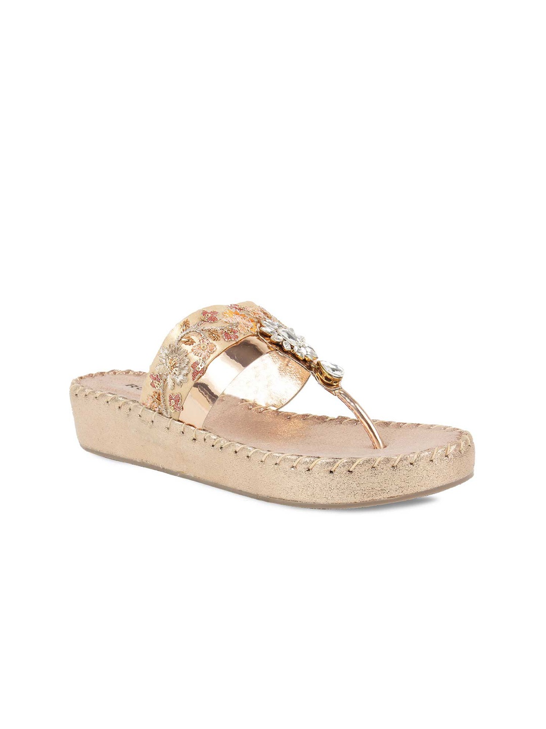 

Rocia Champagne Embellished Ethnic Flatform Heels