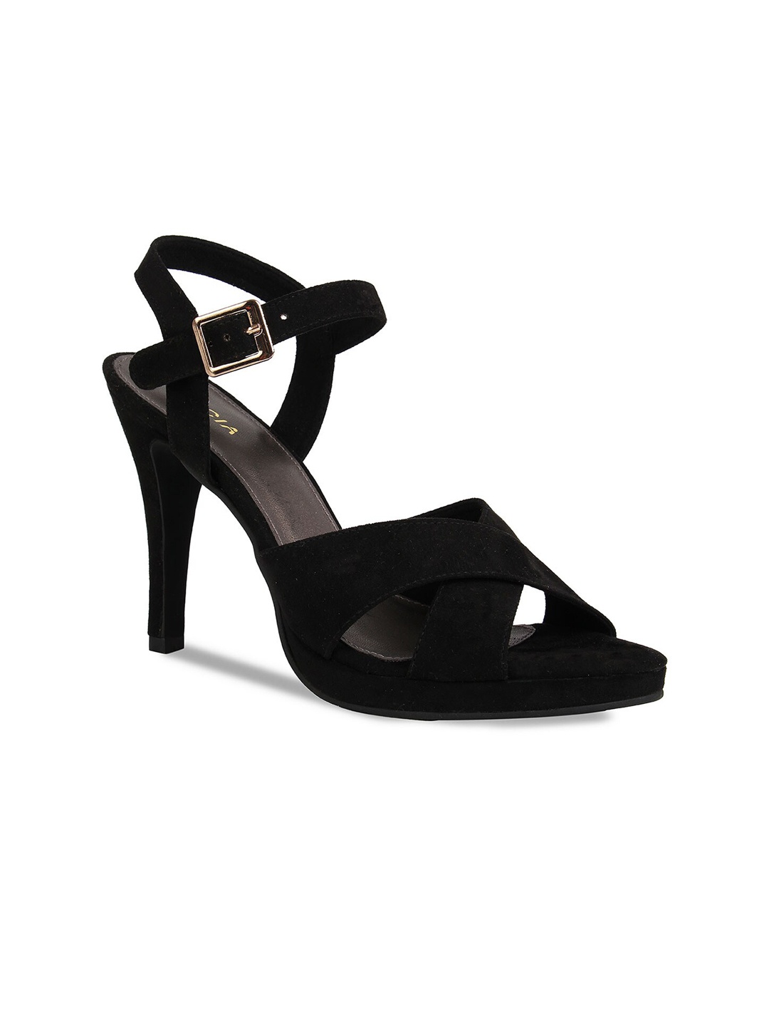 

Rocia Black Stiletto Peep Toes With Buckles Heels