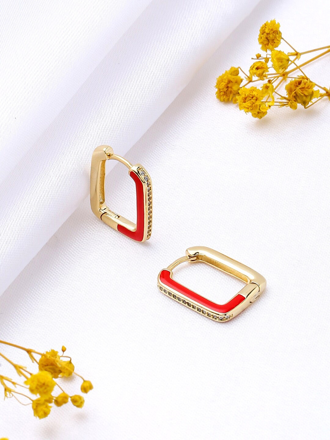 

Mitali Jain Red Square Hoop Earrings