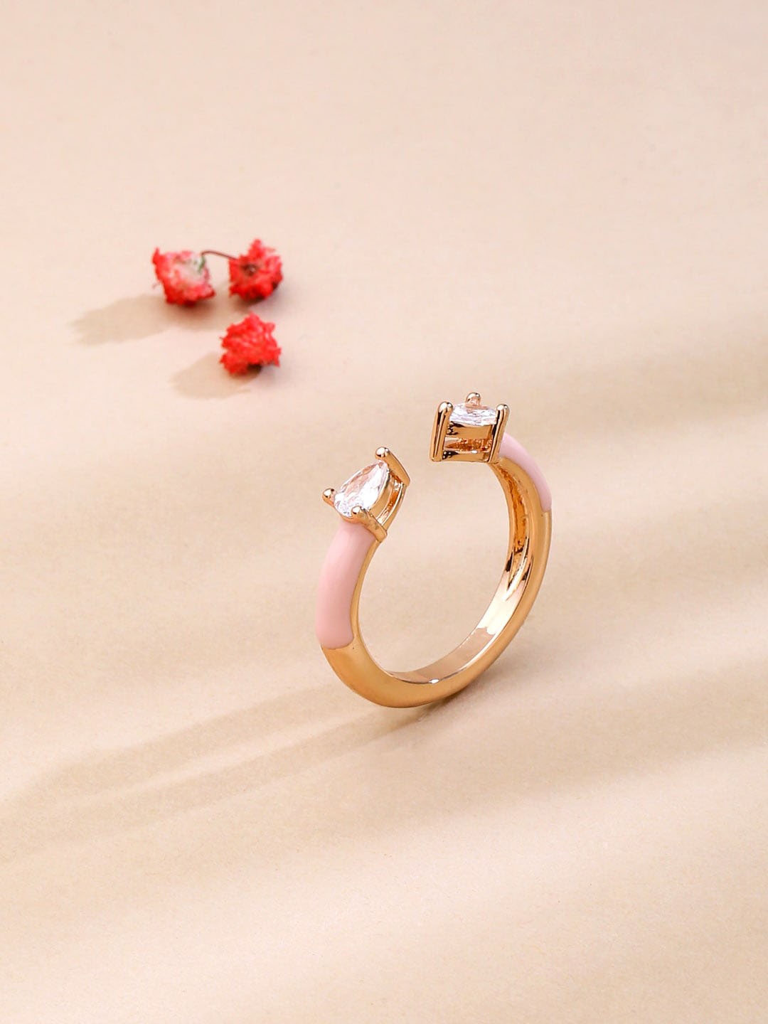 

Mitali Jain Women Gold-Plated Pink Crystal Studded Gumball Finger Ring