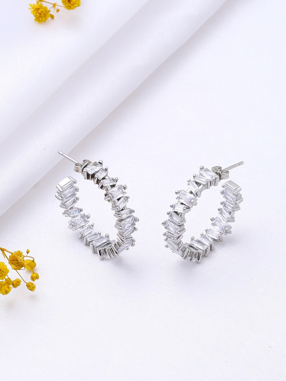 

Mitali Jain Silver-Toned Silver Plated Contemporary Half Hoop Earrings