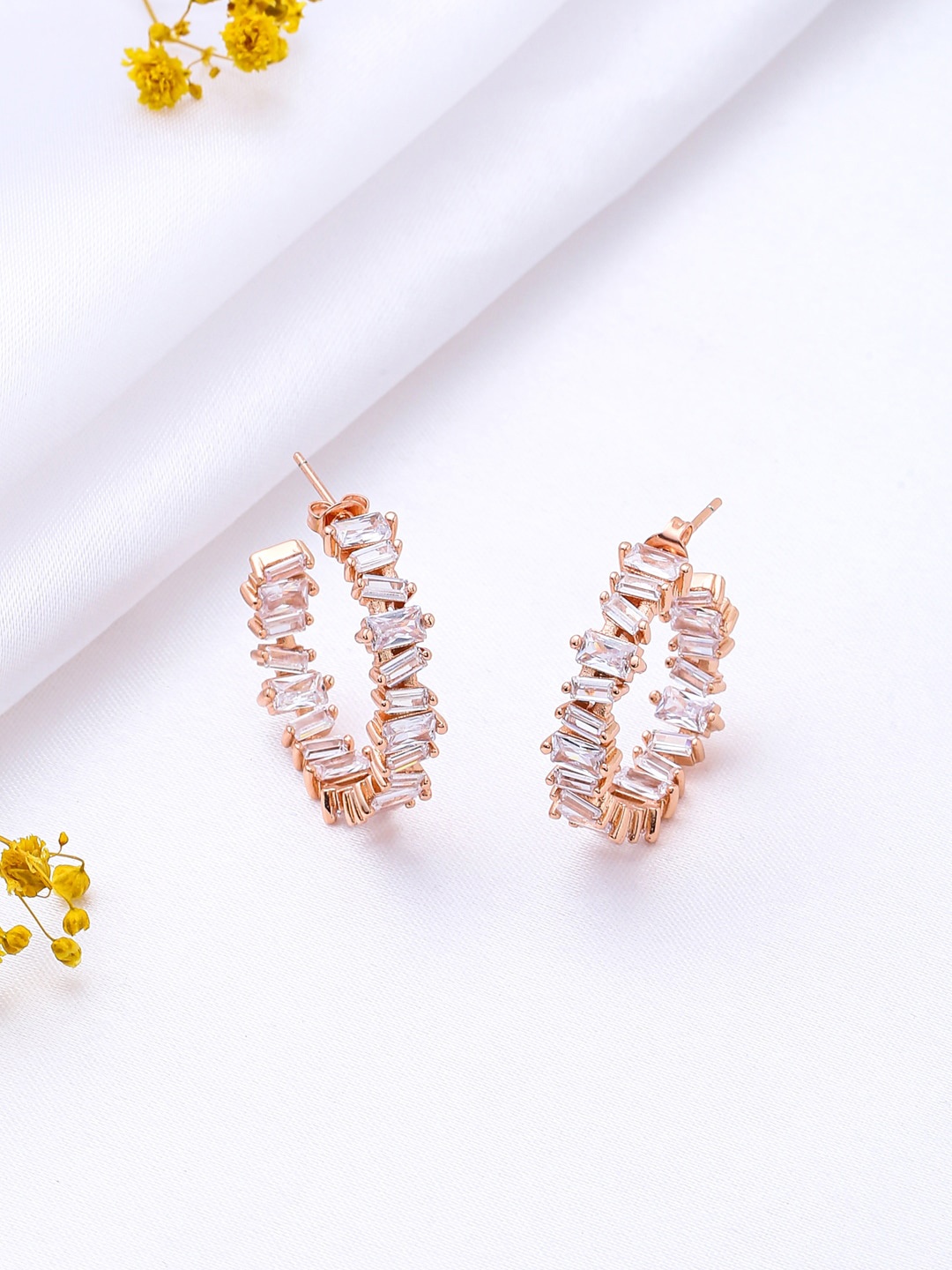 

Mitali Jain Rose Gold Plated Contemporary Half Hoop Earrings