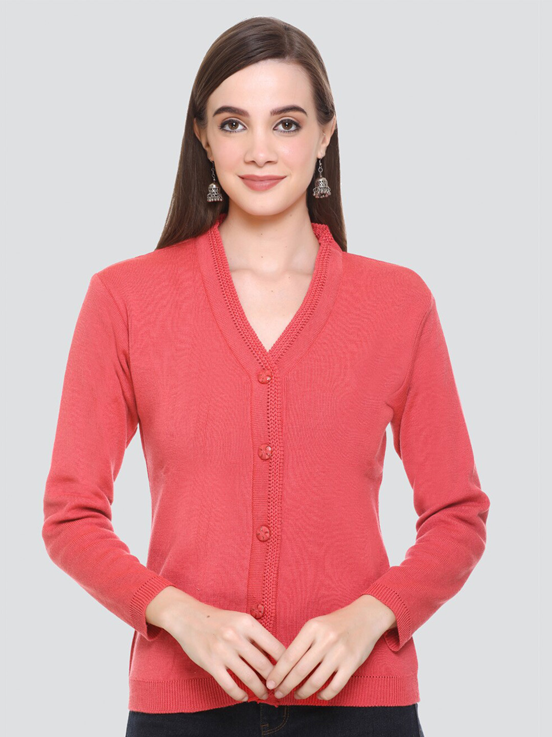 

NITSLINE Women Pink Acrylic Cardigan Sweater