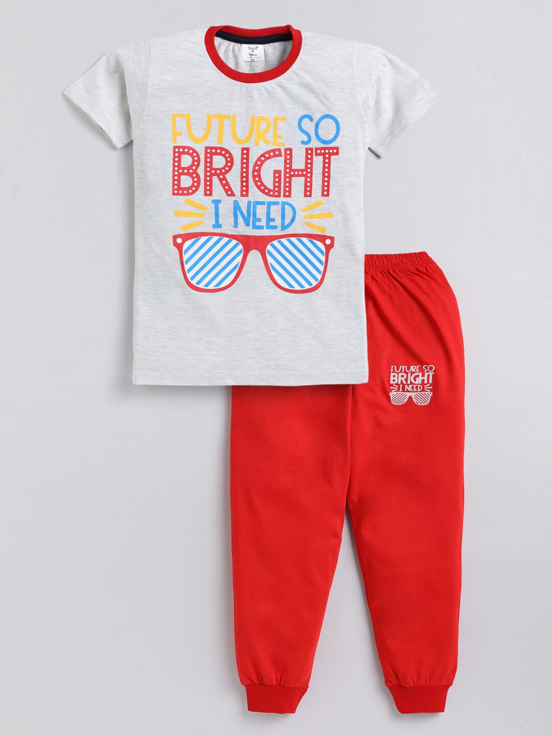 

Todd N Teen Boys Grey & Red Printed Cotton T-shirt with Trousers