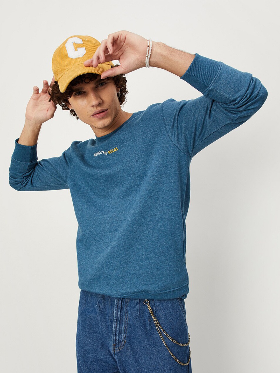 

max Men Teal Pullover Cotton Sweatshirt