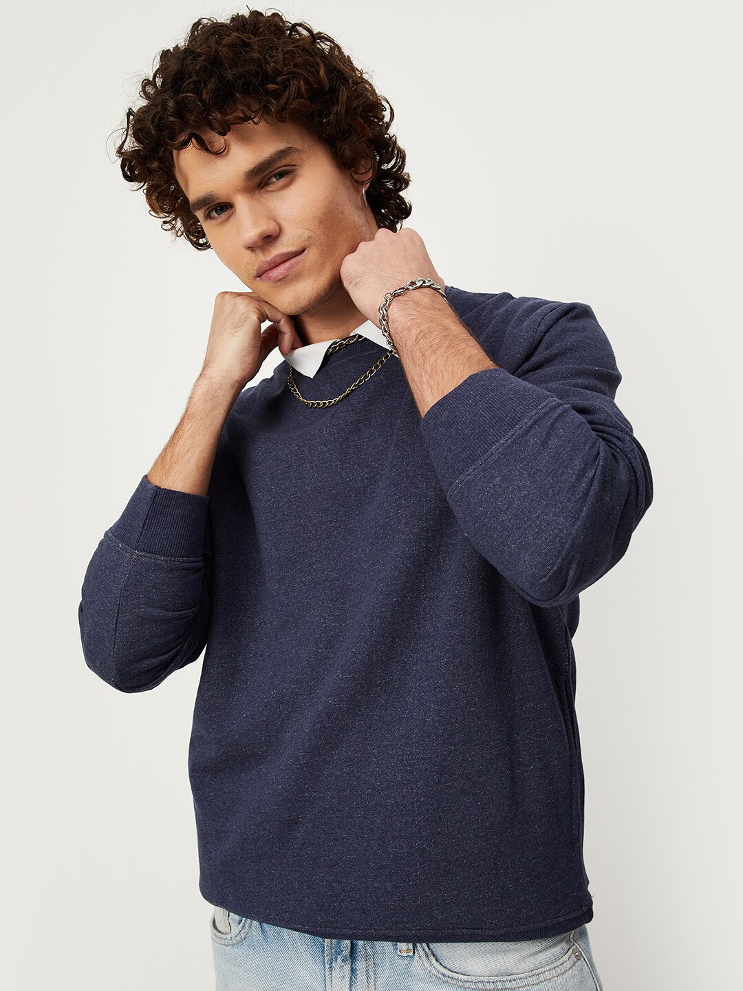 

max Men Blue Pullover Cotton Sweatshirt, Navy blue