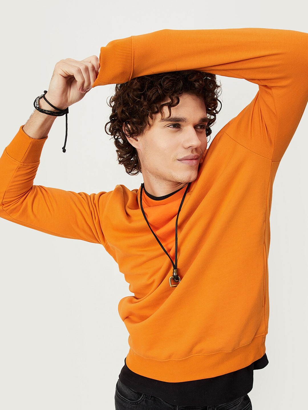 

max Men Orange Pullover Cotton Sweatshirt