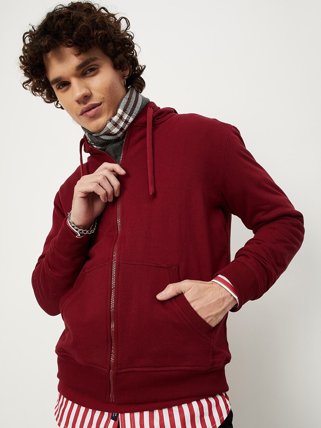 

max Men Red Hooded Cotton Sweatshirt