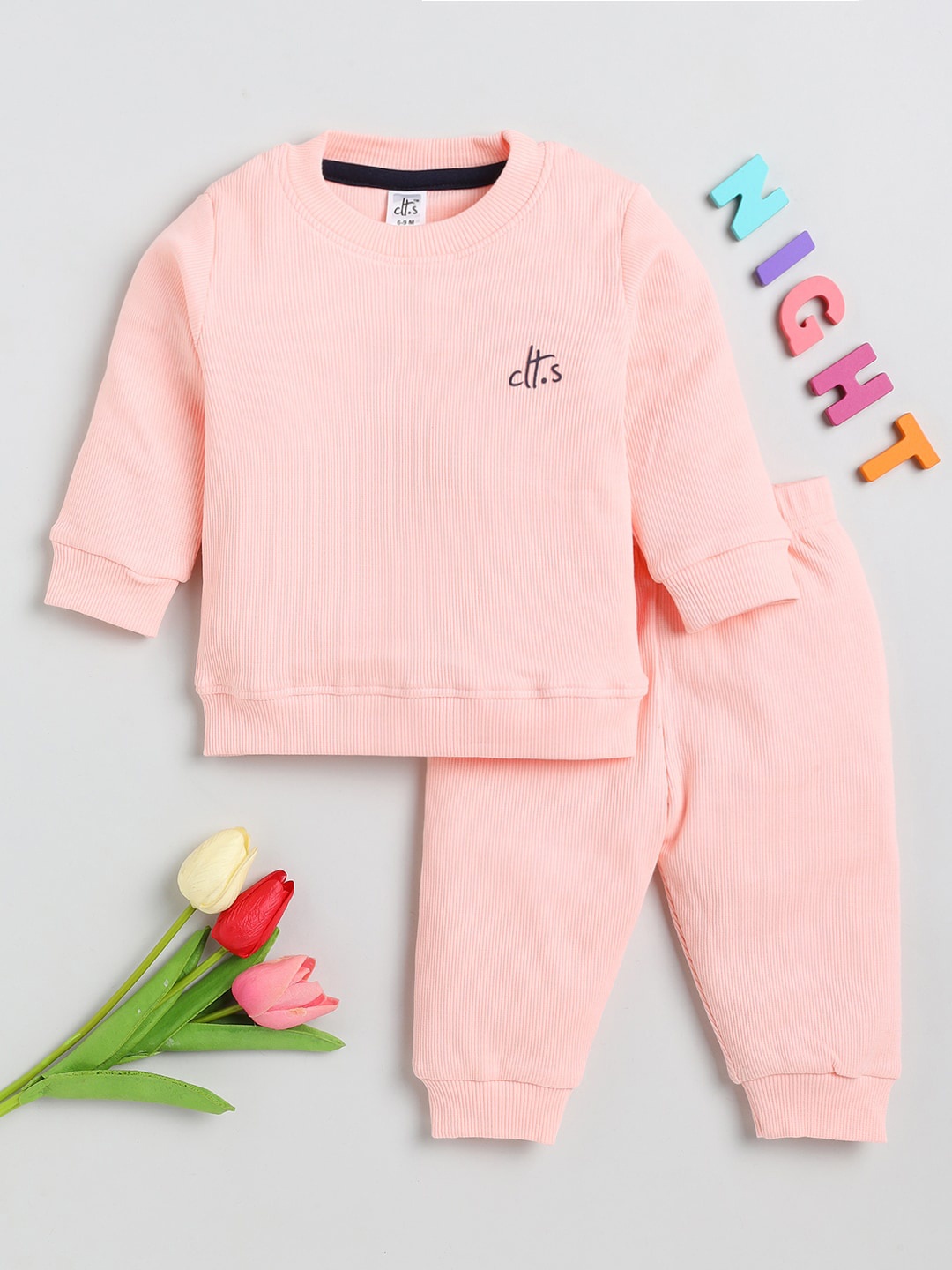

Clt s Kids Pink & Black T-Shirt & Pyjamas Pure Cotton Night Suit