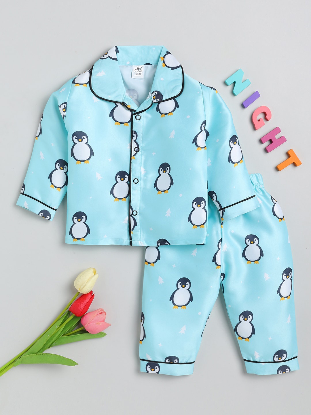 

Clt.s Kids Blue & White Printed Shirt & Pyjamas Night Suit