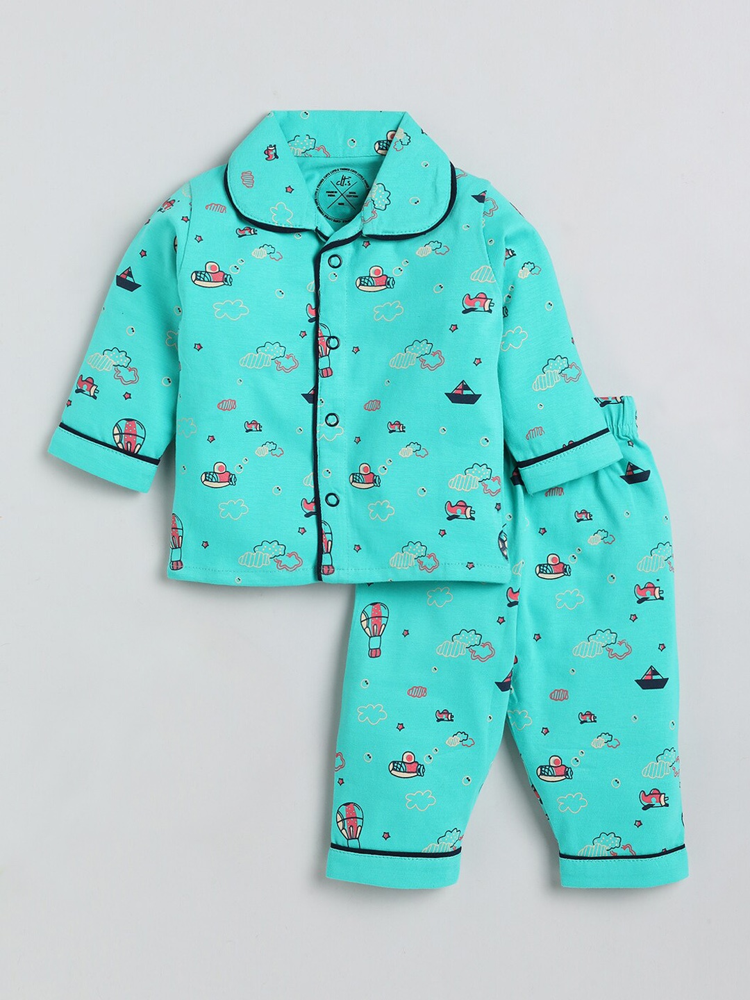 

Clt.s Kids Teal & Pink Printed Cotton Night suit