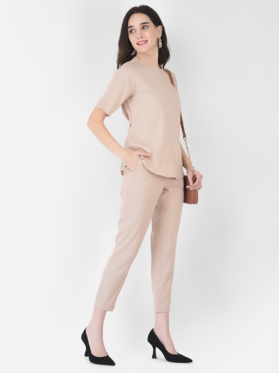 

Crimsoune Club Women Beige Striped Co-Ords