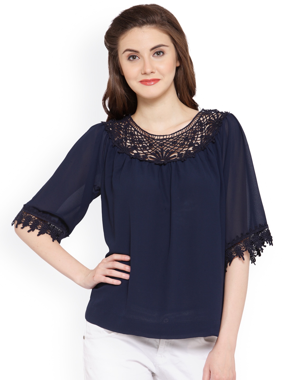 

Gipsy Women Navy Blue Solid Top