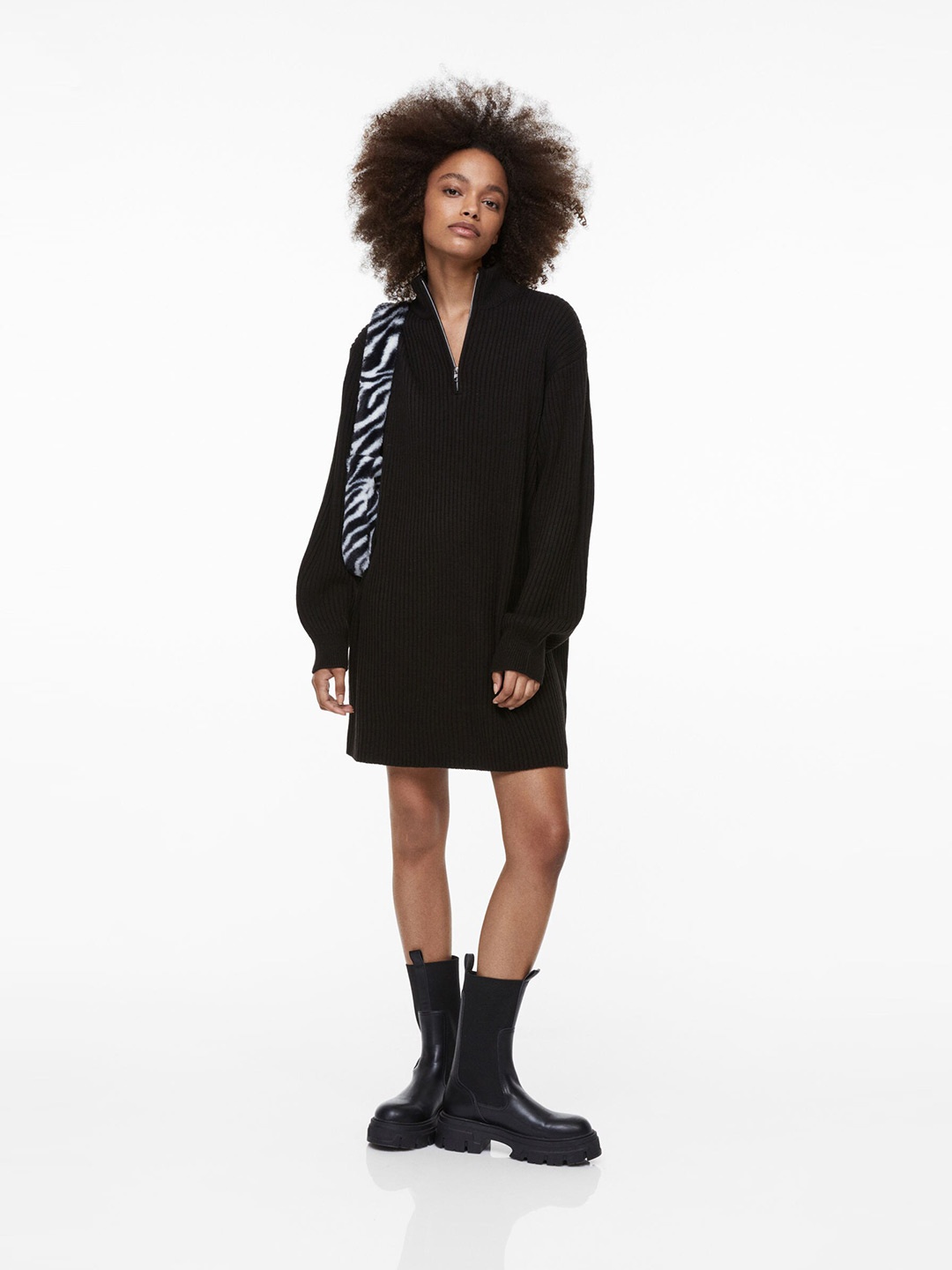 

H&M Women Black Zip-Top Rib-Knit Dress