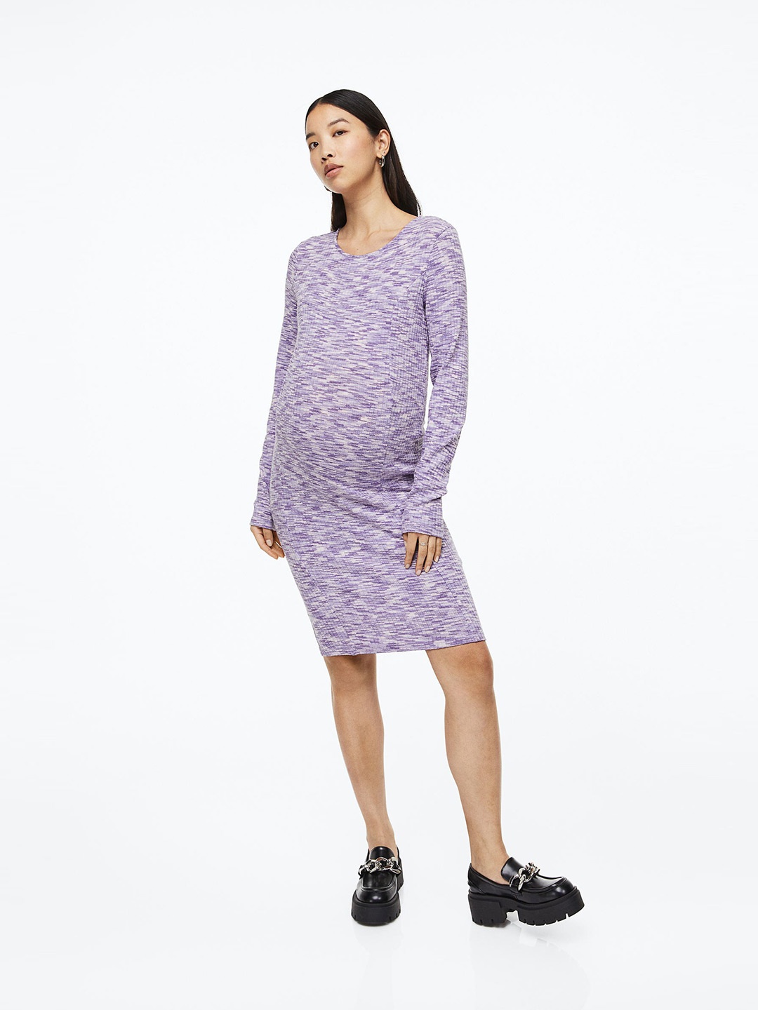 

H&M Women Purple MAMA Ribbed Jersey Dress