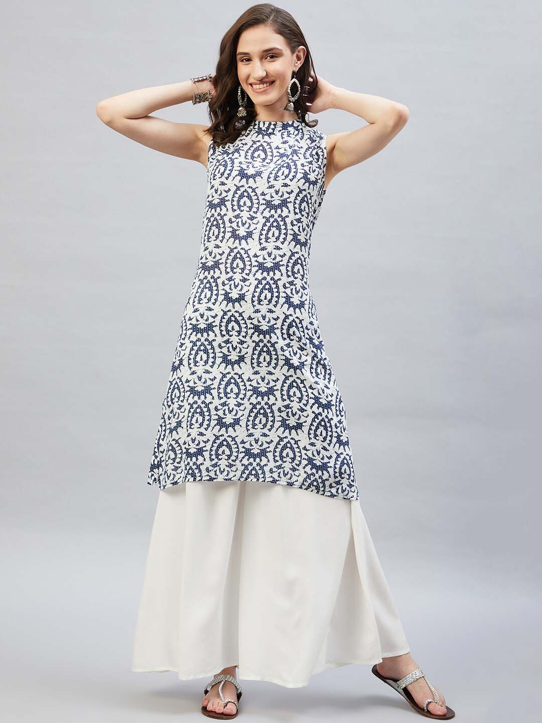 

InWeave Navy Blue Ethnic Motifs Printed Kurta