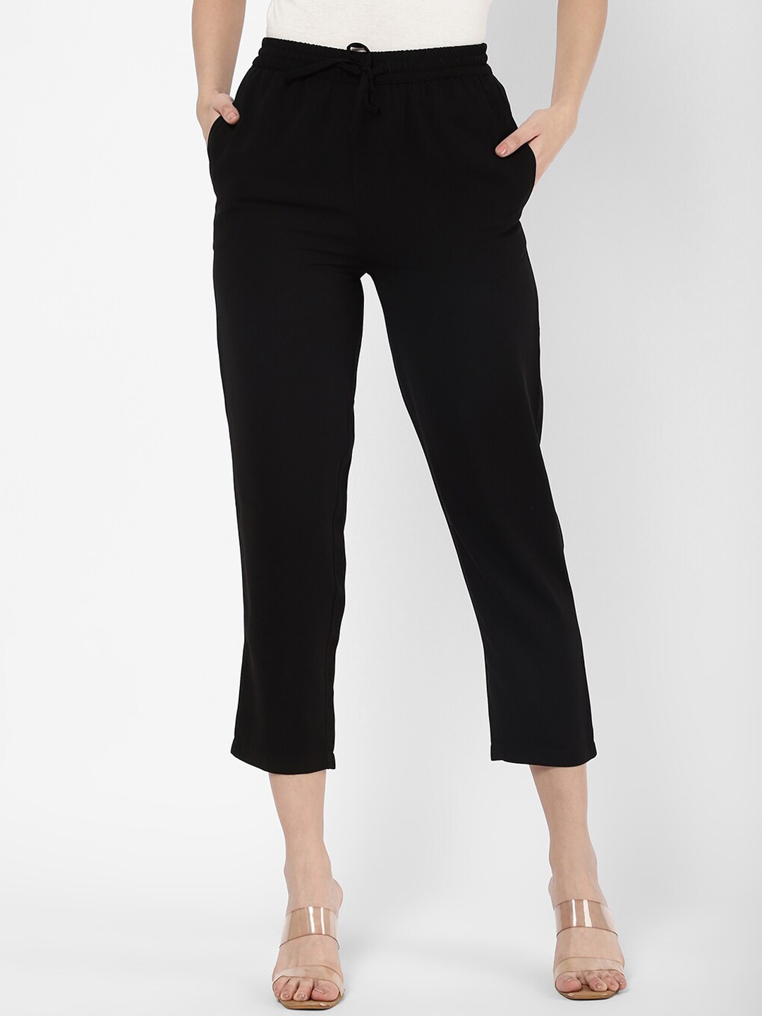 

R&B Women Black Mid-Rise Regular Fit Cotton Trousers