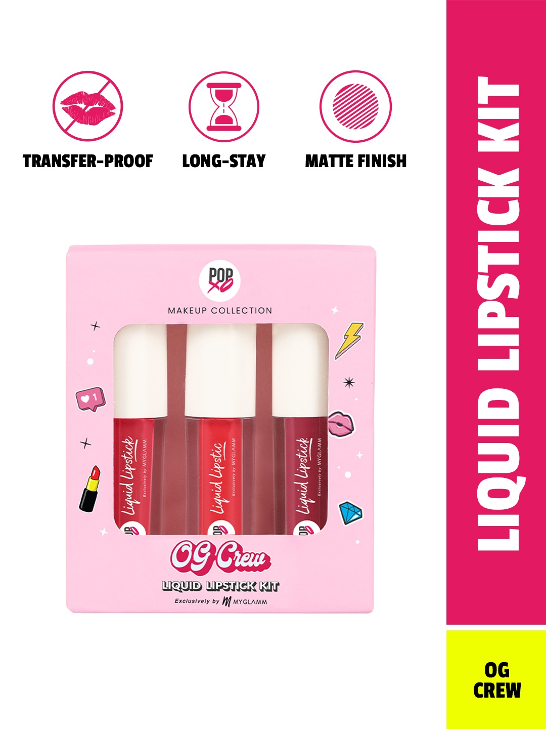 

MyGlamm Pack Of 3 POPxo Makeup OG Crew Liquid Lipstick Kit 3gm-Blair-Cheryl-Emily, Pink