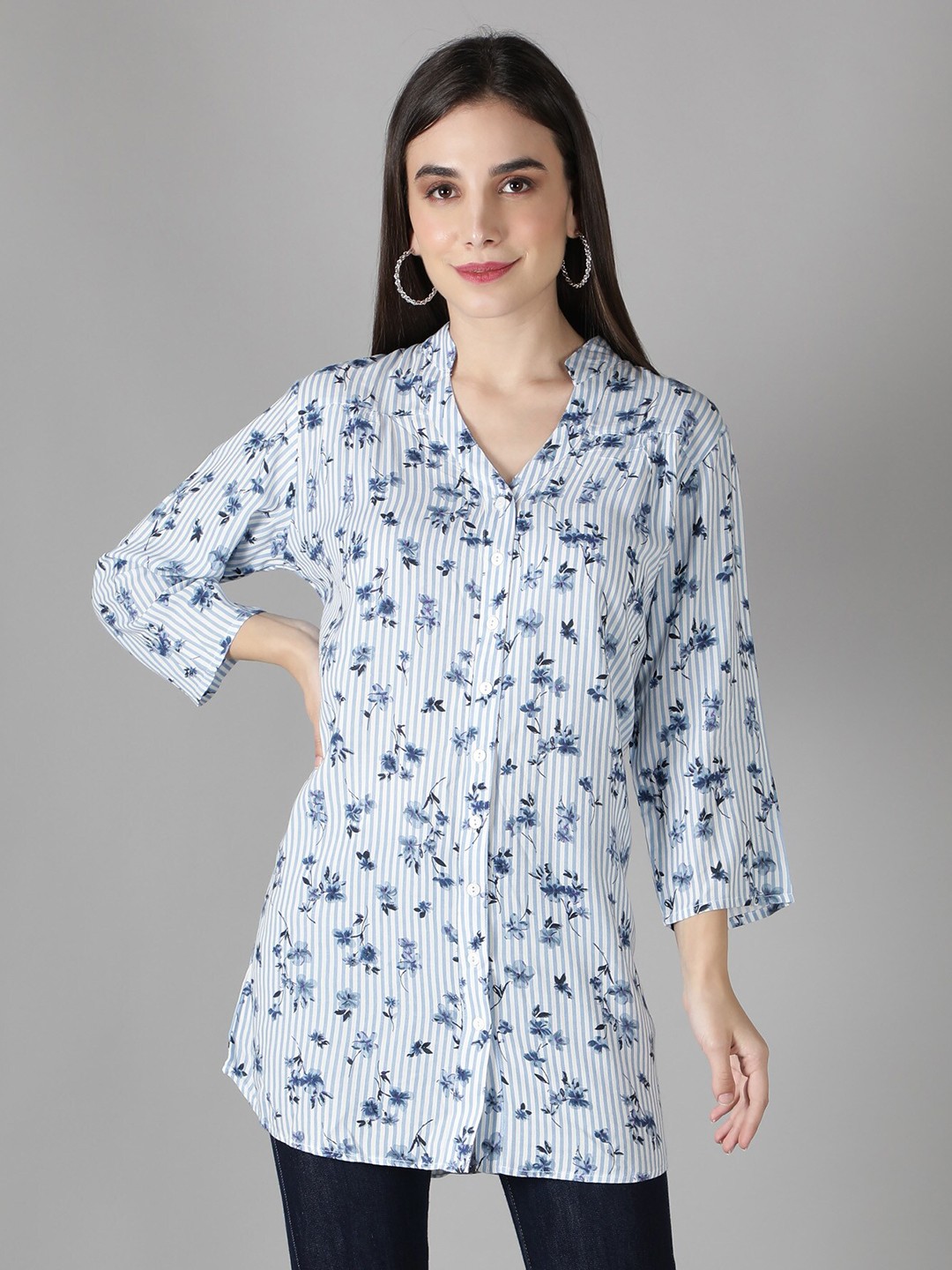 

DEBONATELLA Smart Floral Printed Casual Shirt, White