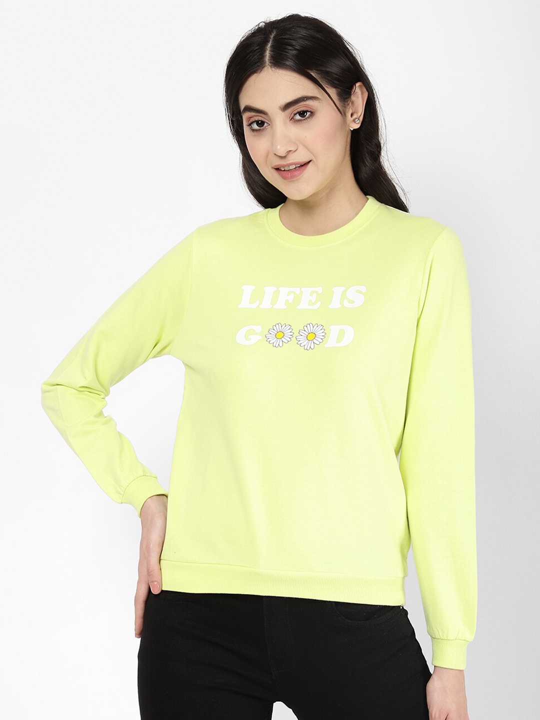 

R&B Women Yellow Printed Cotton Sweatshirt