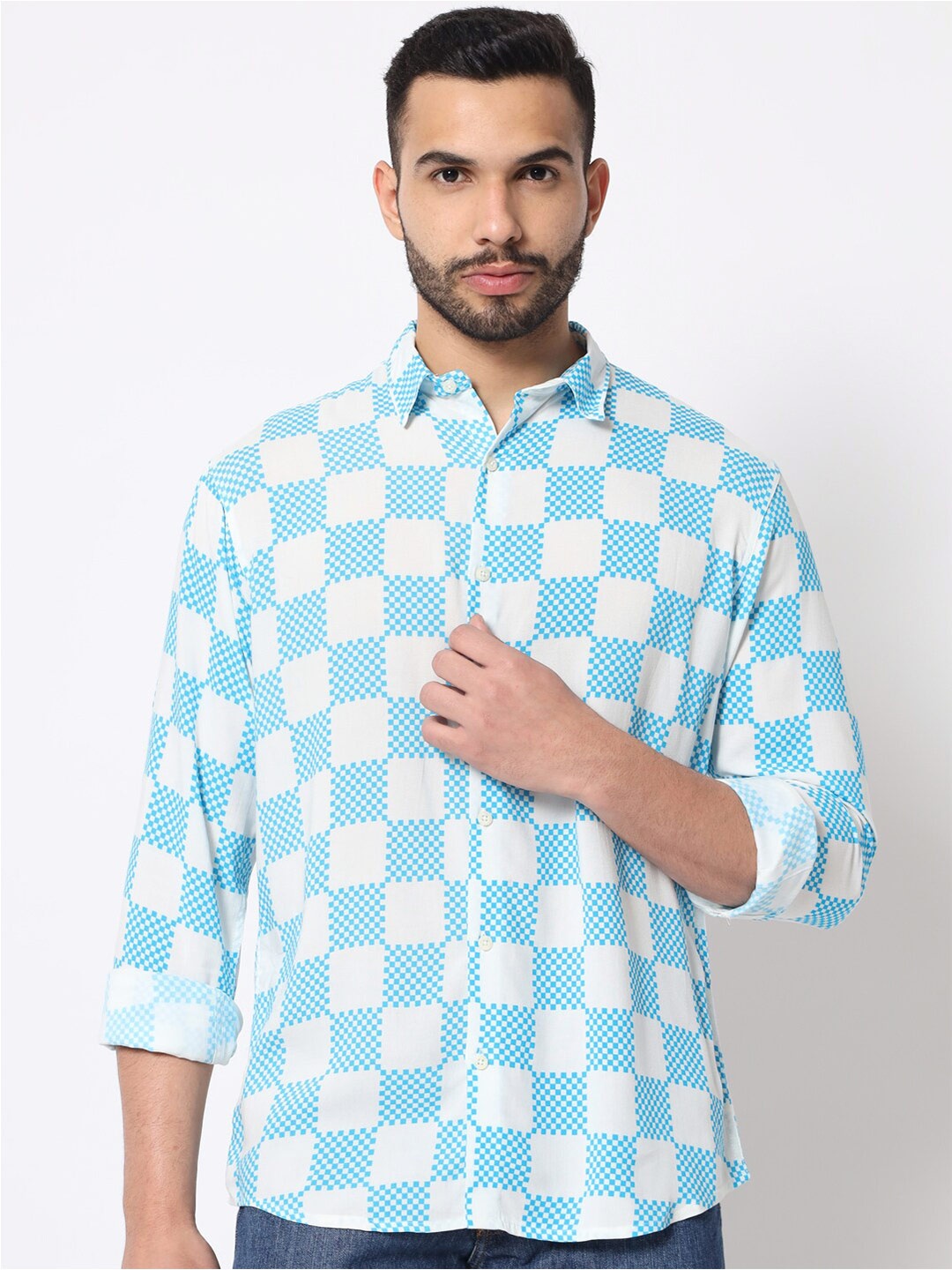 

LAKAALA Men Blue Cotton Relaxed Buffalo Checks Checked Casual Shirt