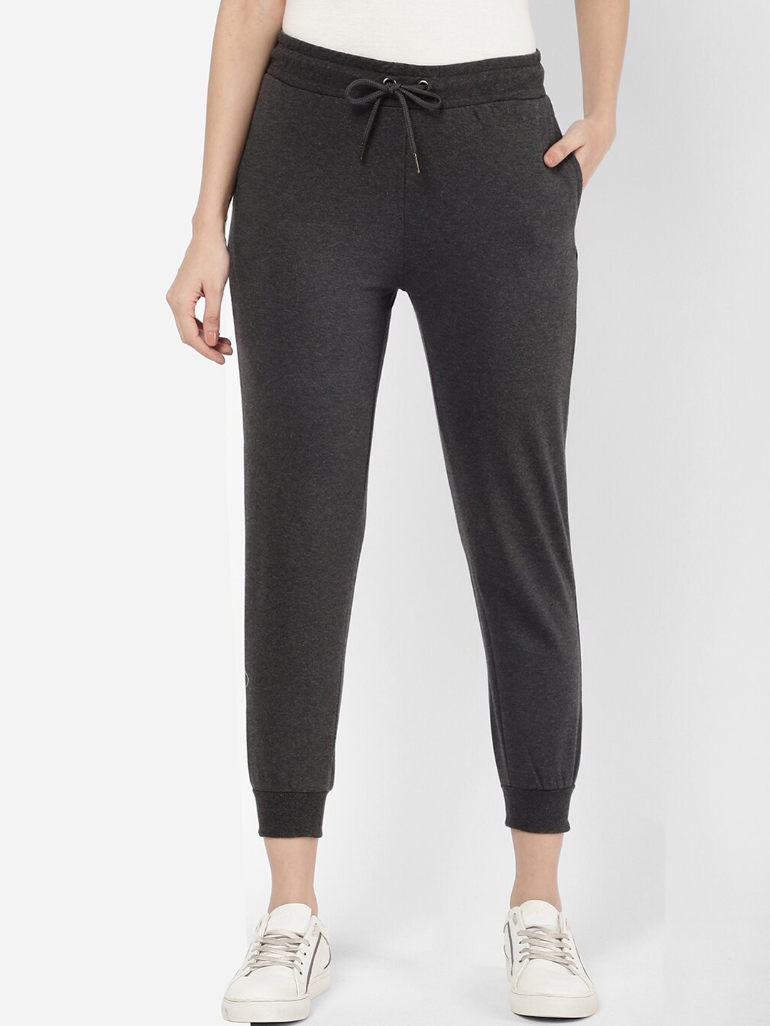 

R&B Women Grey Solid Cotton Track Pant