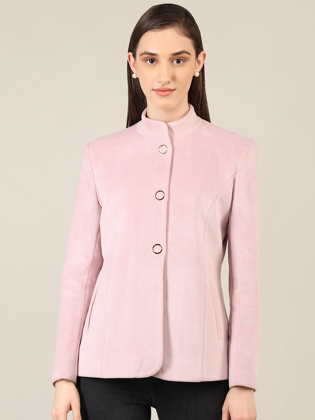 

PROTEX Women Mauve Self Design Wool Winter Coat
