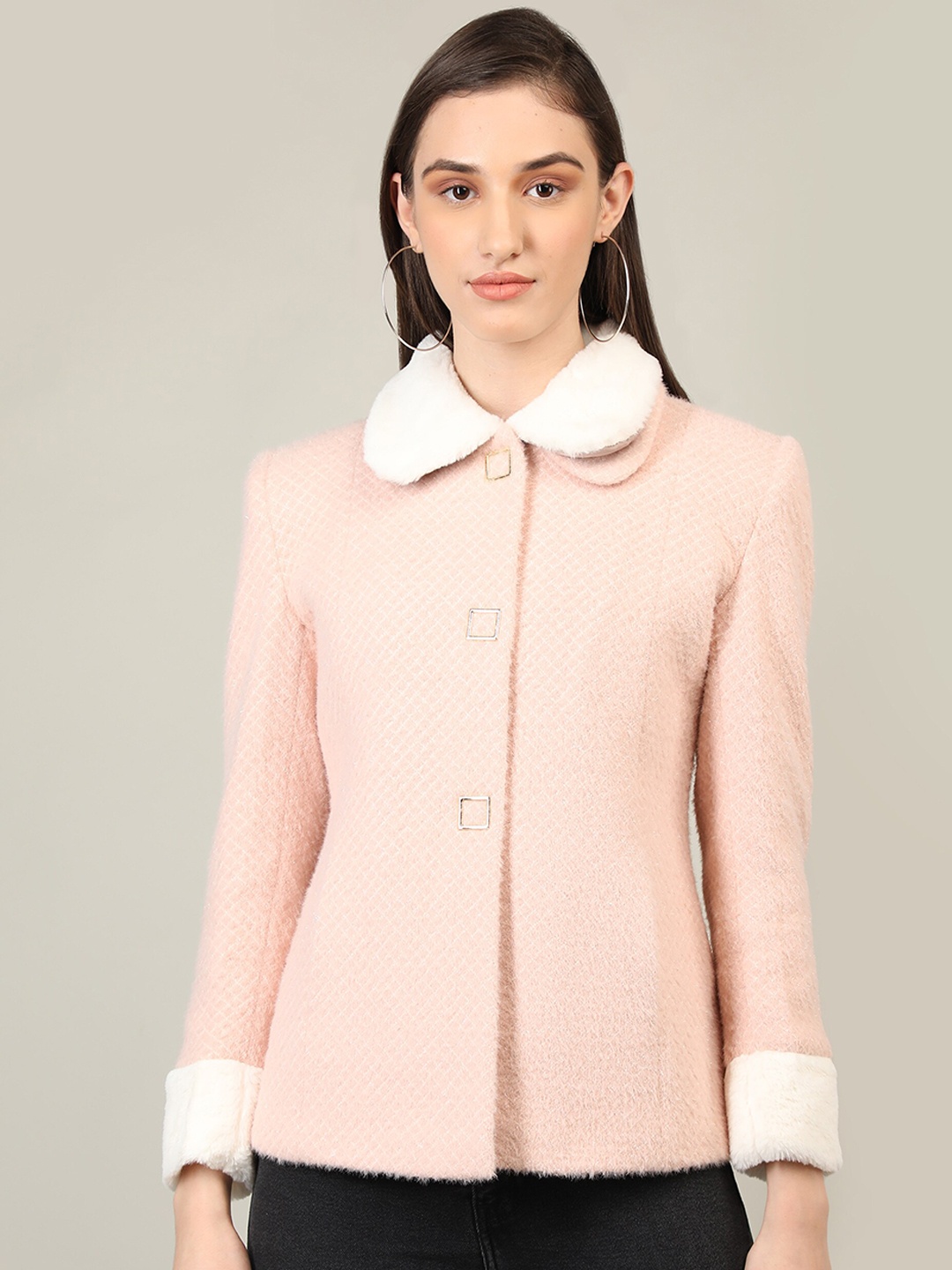 

PROTEX Women Peach-Color Solid Woolen Coat