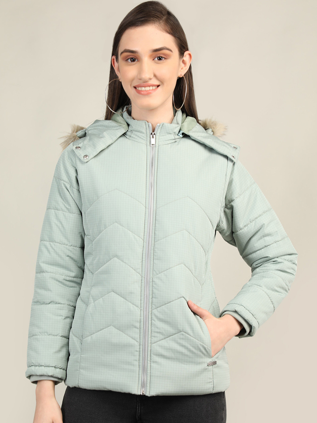 

PROTEX Women Green Winter Puffer Jacket