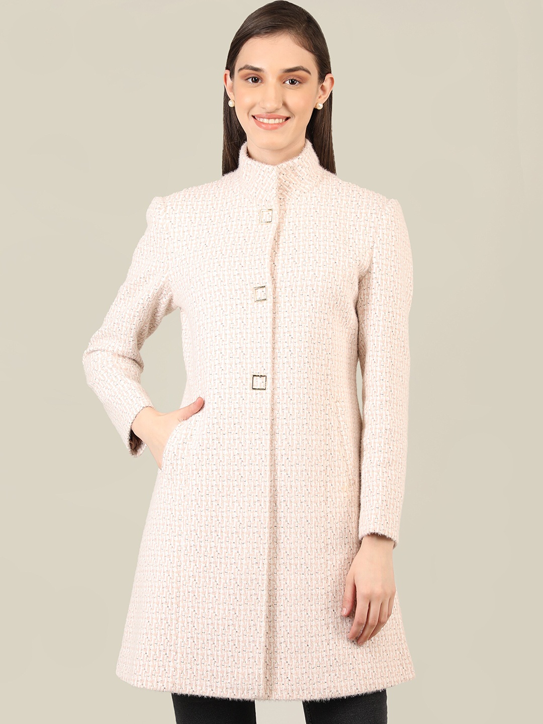 

PROTEX Women Pink Self-Design Woollen Winter Overcoat