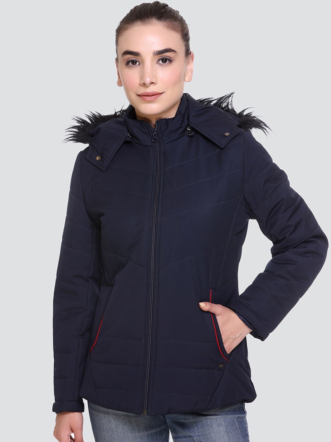 

PEPLS Women Navy Blue Puffer Jacket