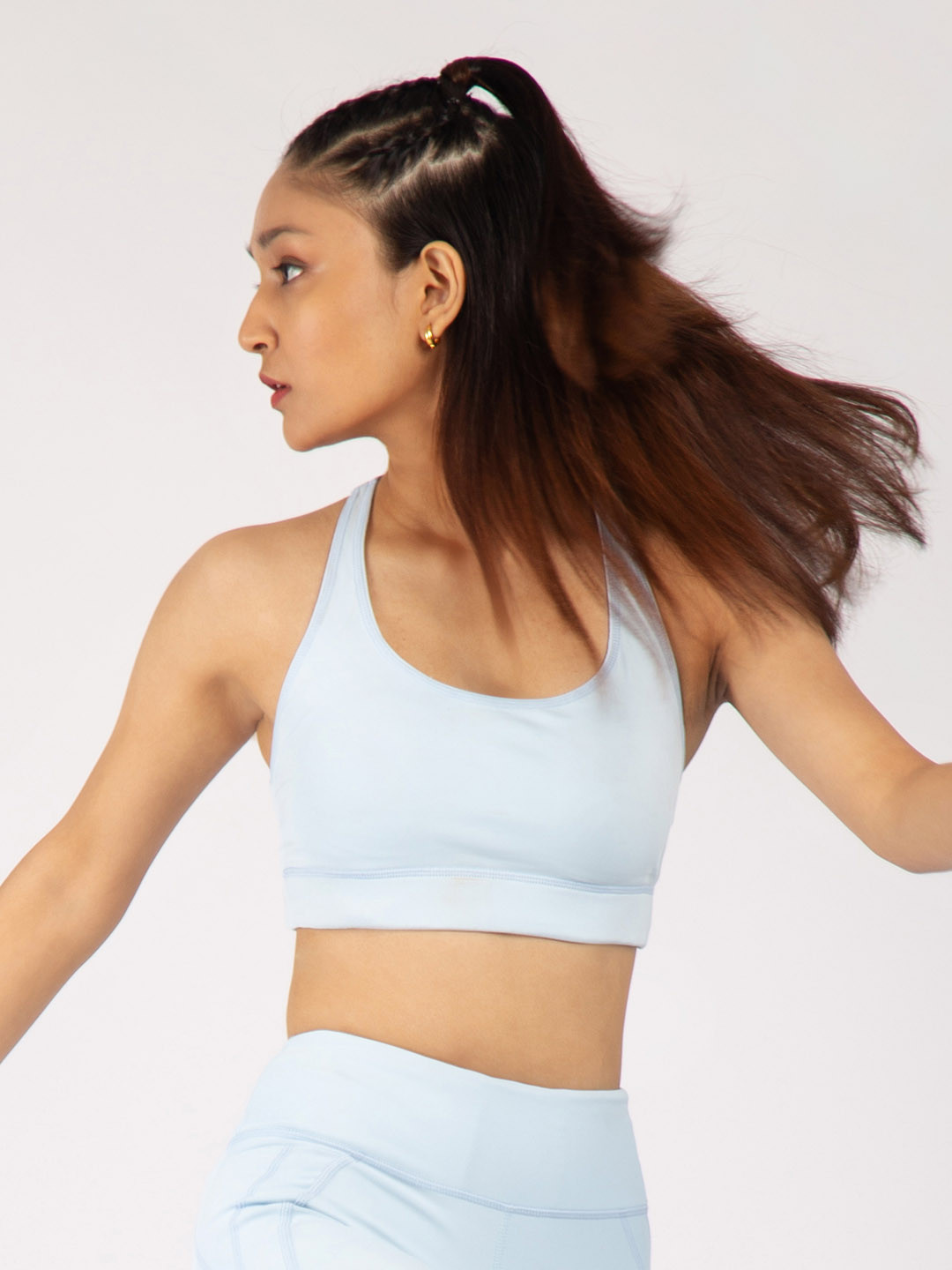 

aastey Blue Solid Lightly Padded Organic Sports Bra