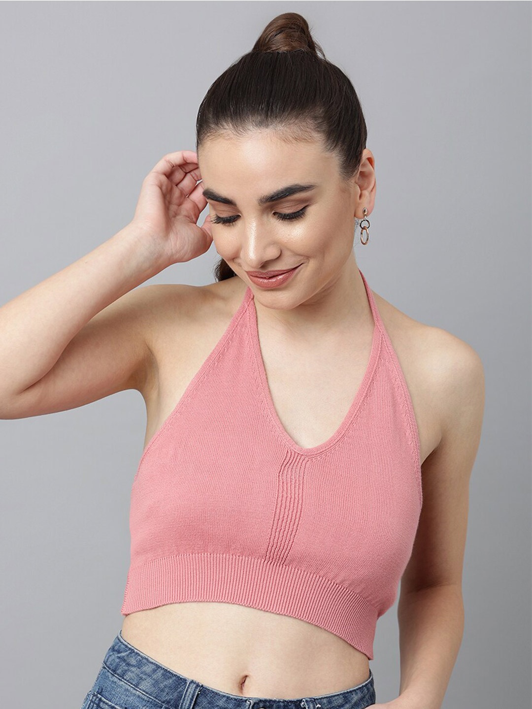 

Pritla Pink Halter Neck Organic Cotton Crop Top