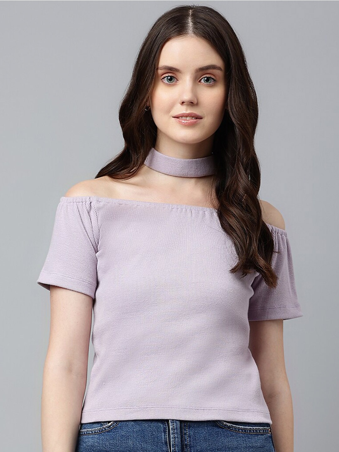 

Pritla Purple Off-Shoulder Organic Cotton Top