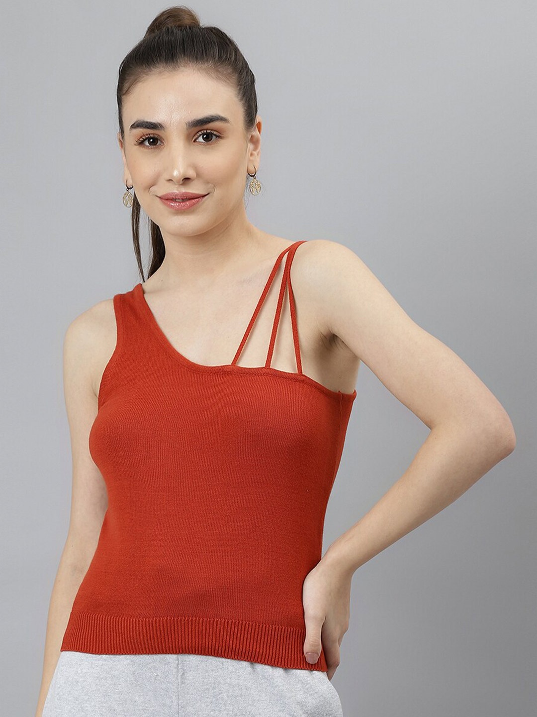 

Pritla Rust Red Shoulder Straps Organic Cotton Fitted Top