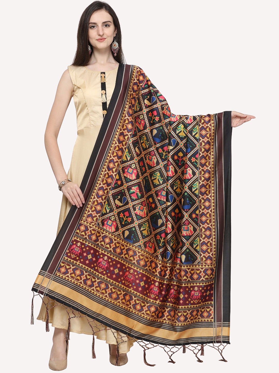

Kaizen TEXO FAB Black & Maroon Ethnic Motifs Printed Dupatta