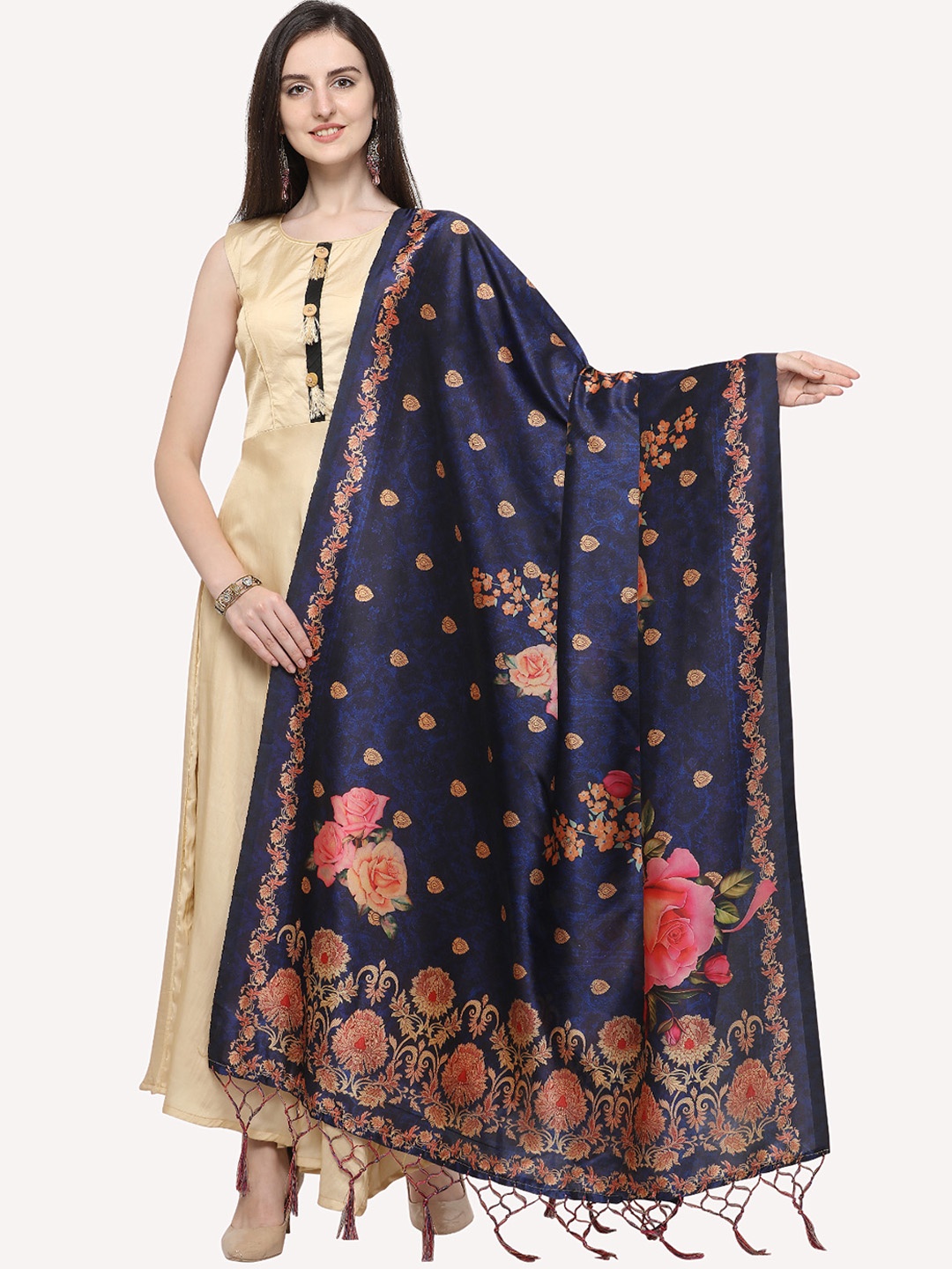 

Kaizen TEXO FAB Navy Blue & Cream-Coloured Printed Dupatta