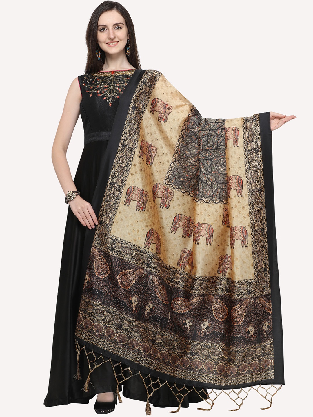 

Kaizen TEXO FAB Black & Brown Ethnic Motifs Printed Dupatta