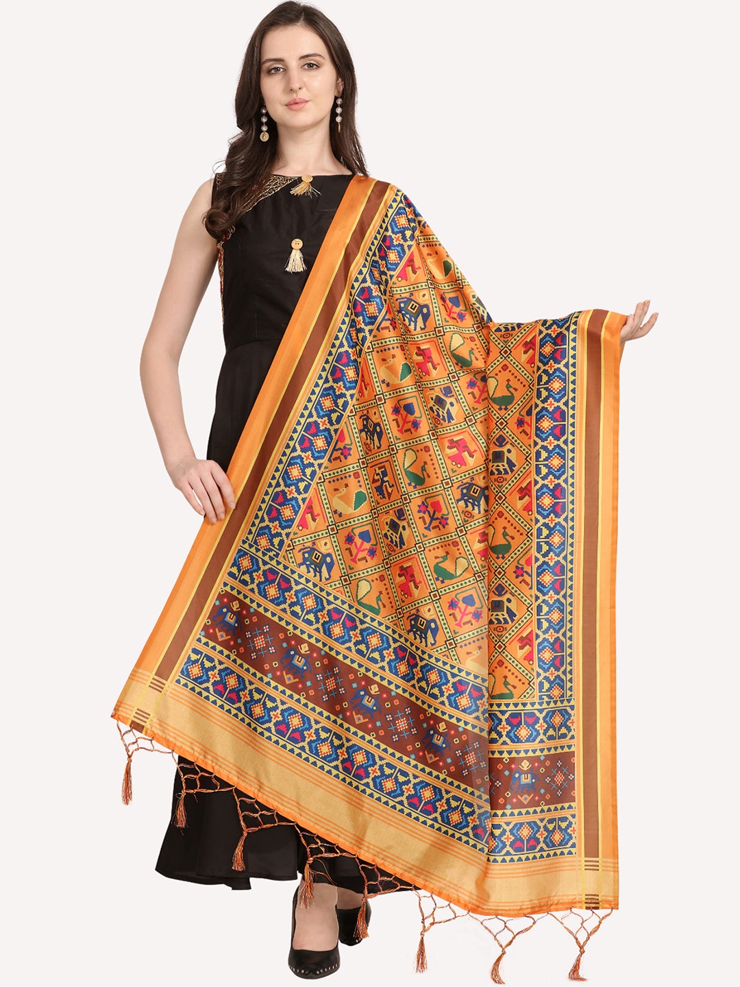 

Kaizen TEXO FAB Mustard & Red Ethnic Motifs Printed Dupatta