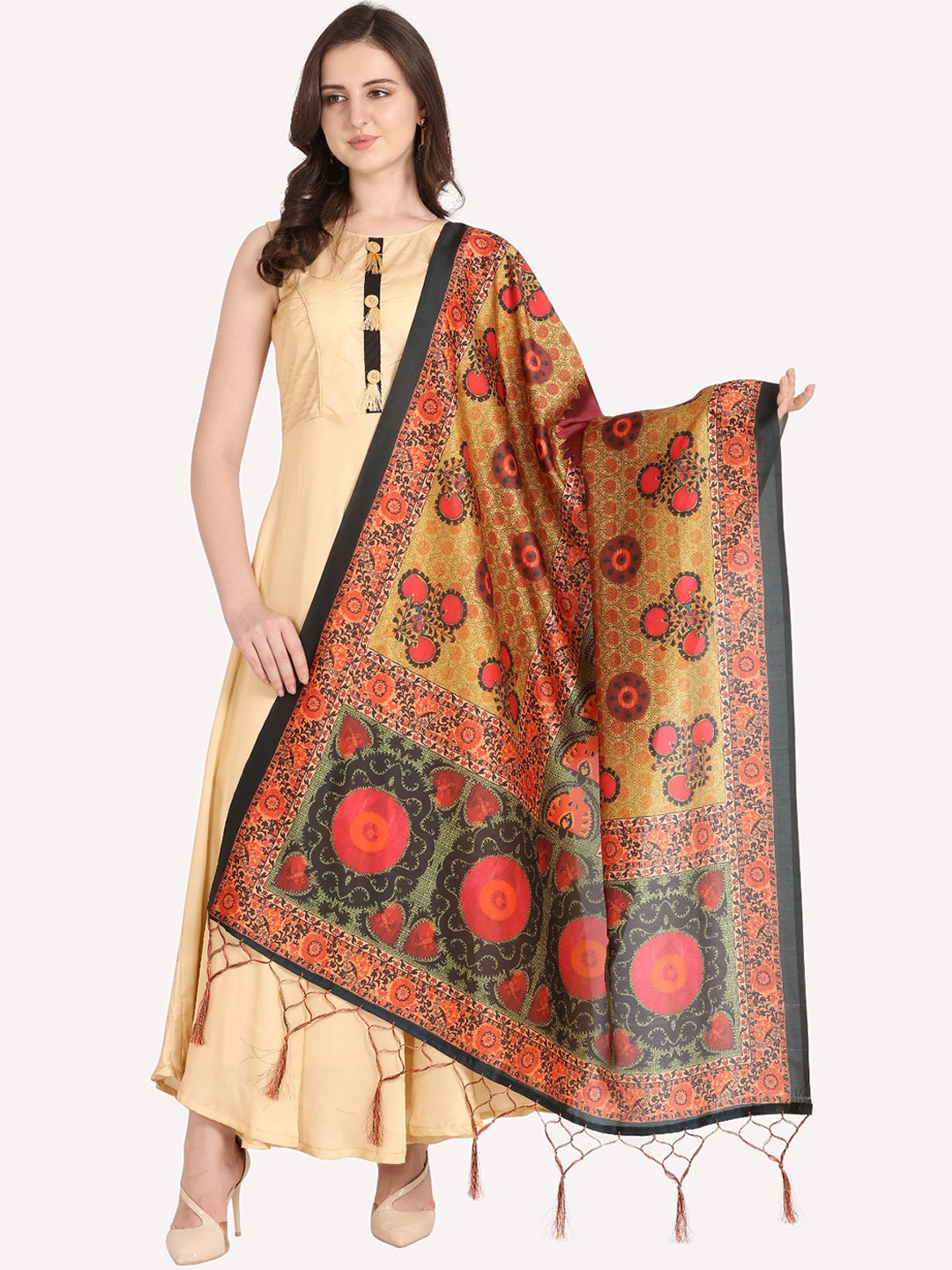 

Kaizen TEXO FAB Black & Green Ethnic Motifs Printed Dupatta