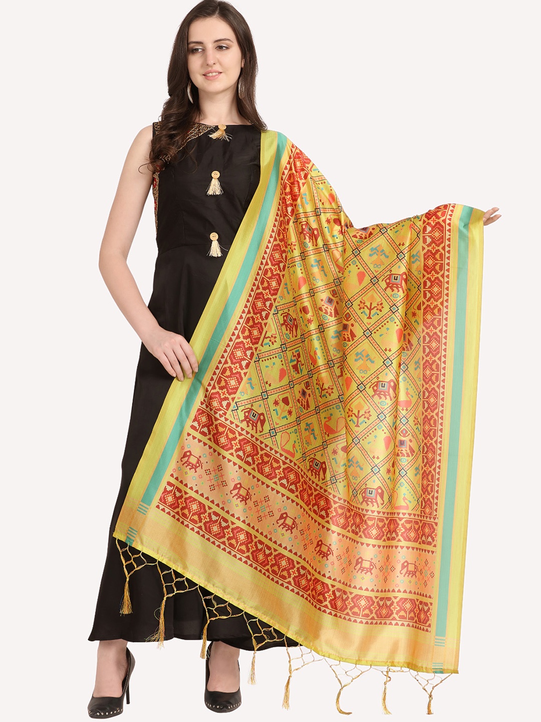

Kaizen TEXO FAB Green & Red Ethnic Motifs Printed Dupatta
