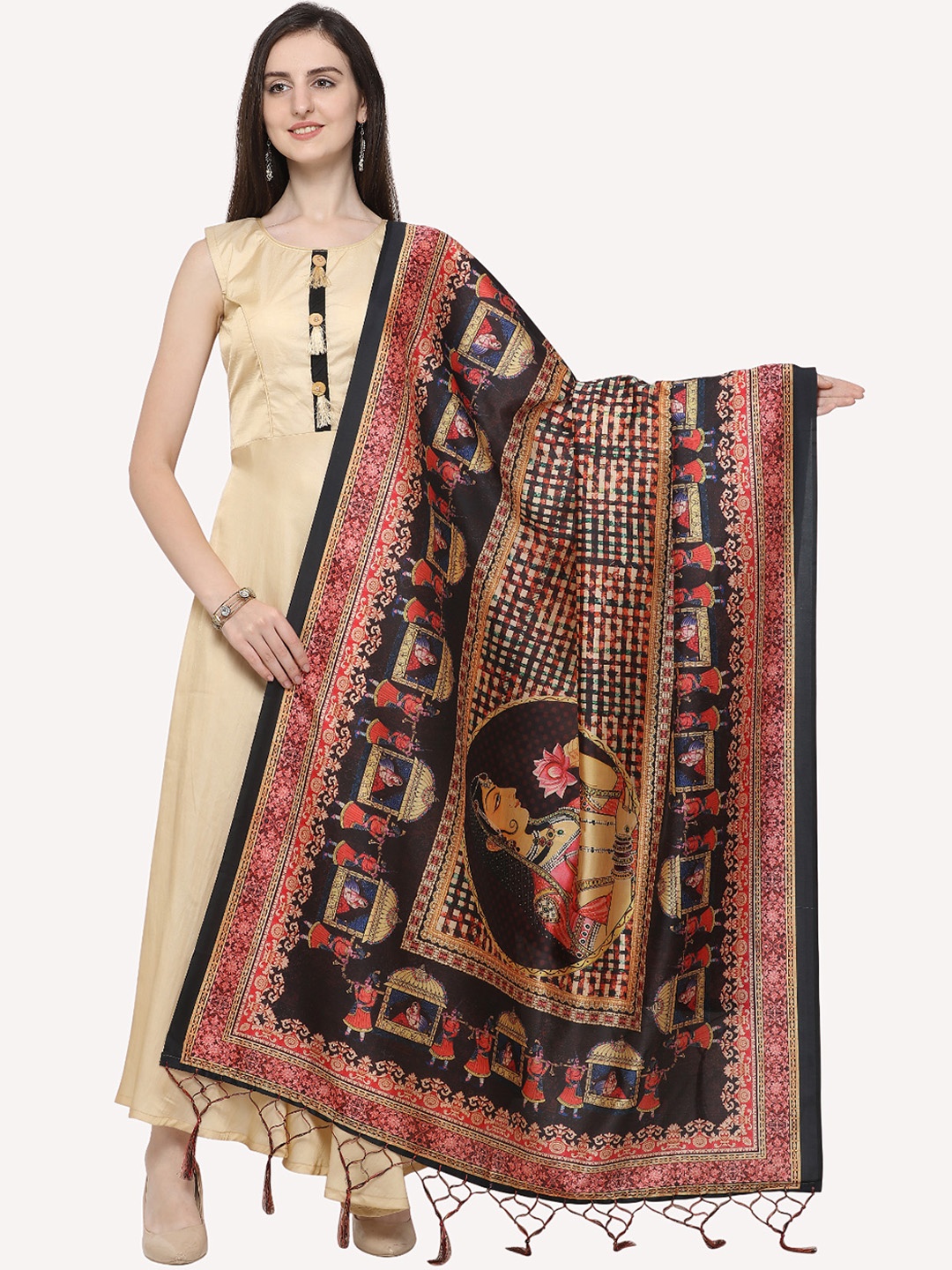 

Kaizen TEXO FAB Black & Blue Ethnic Motifs Printed Dupatta