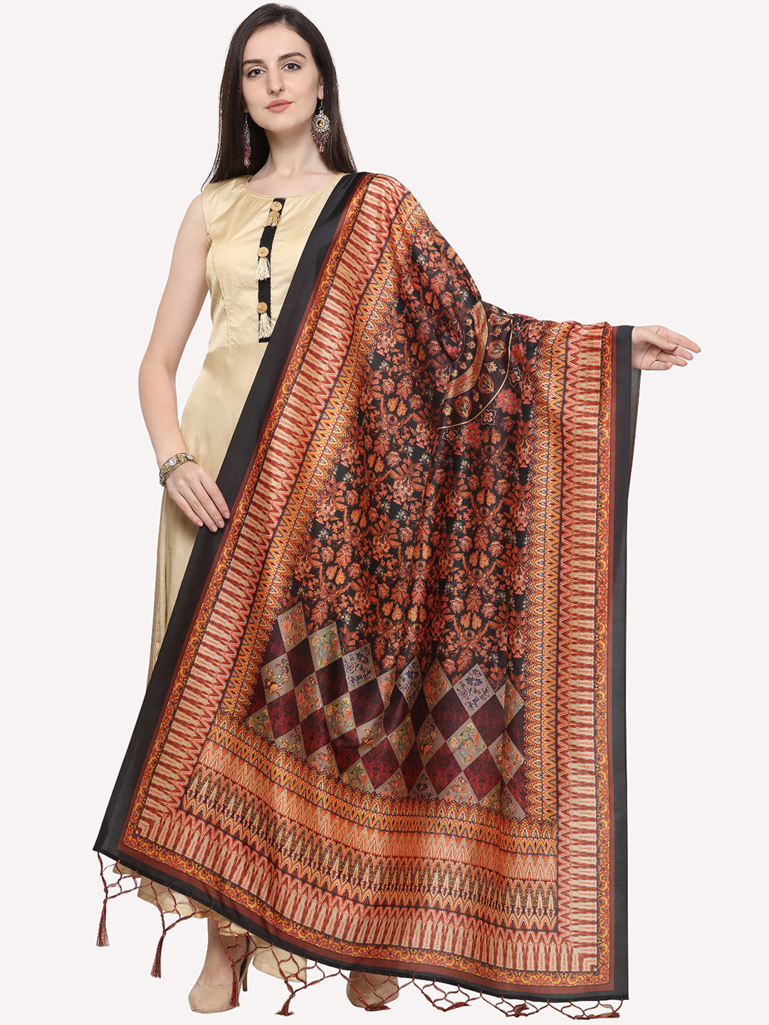 

Kaizen TEXO FAB Black & Red Printed Floral Dupatta